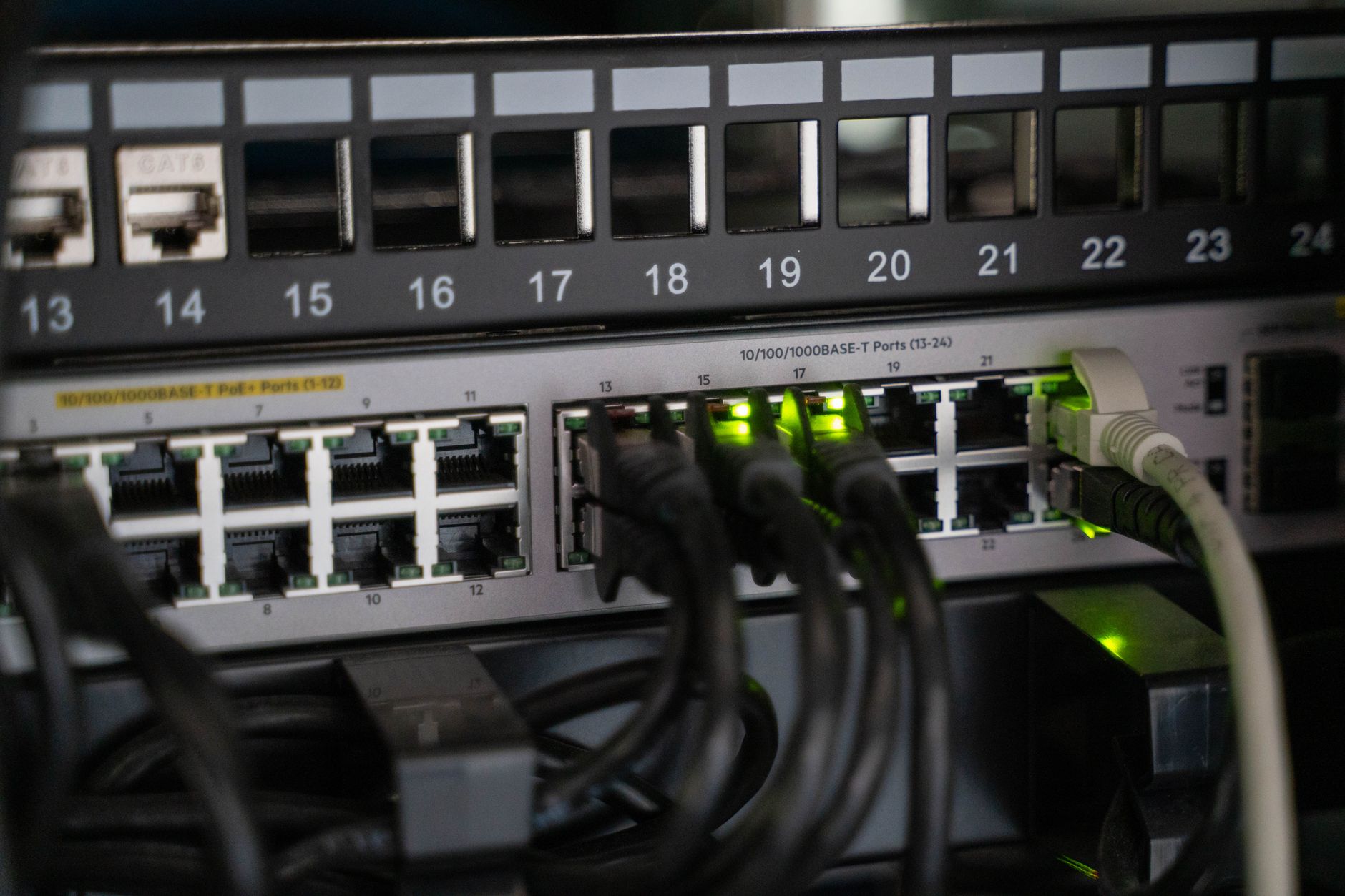 Connected networking equipment and Ethernet cables for a Starlink home server setup