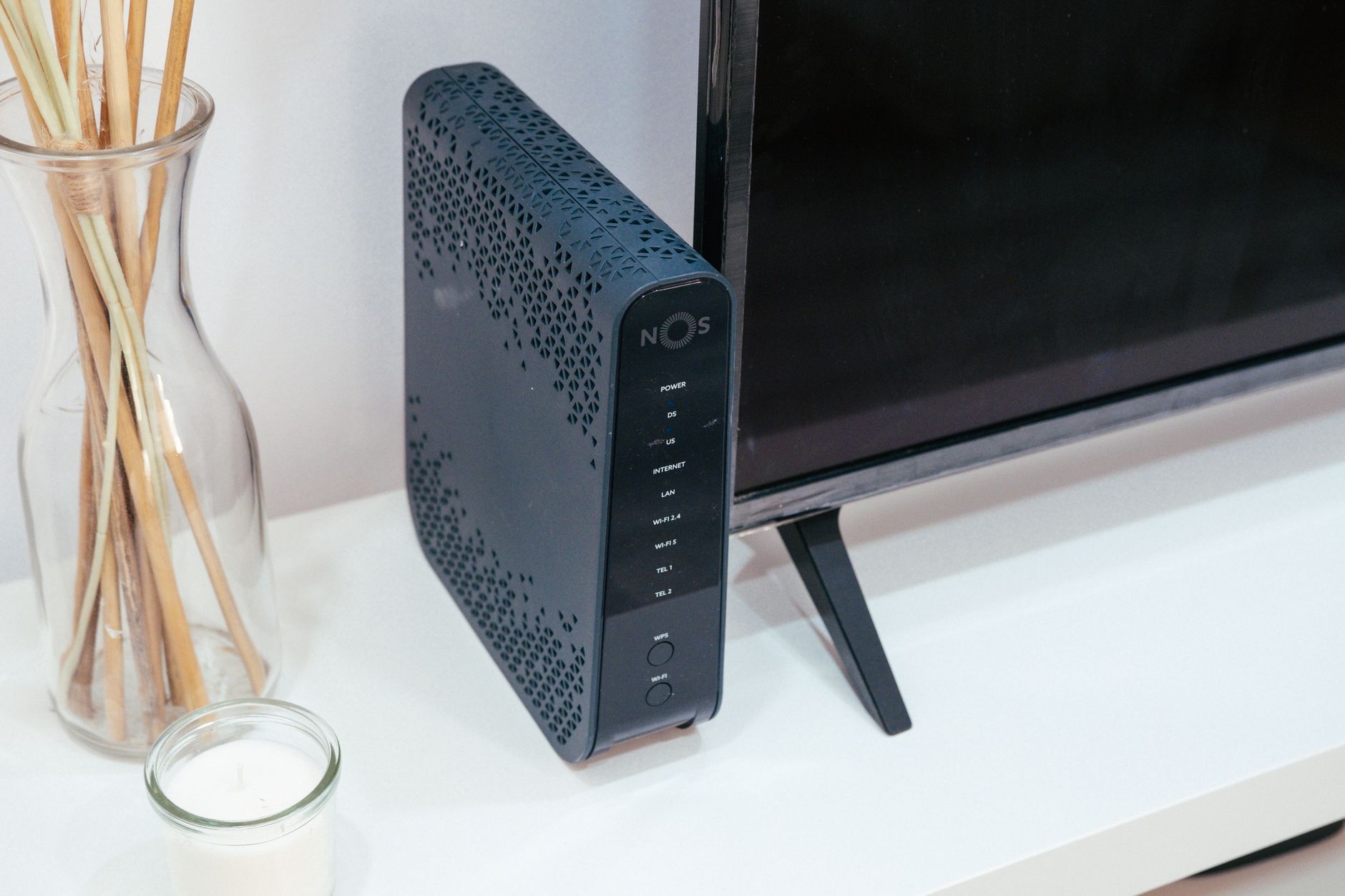 Home internet router and desktop setup