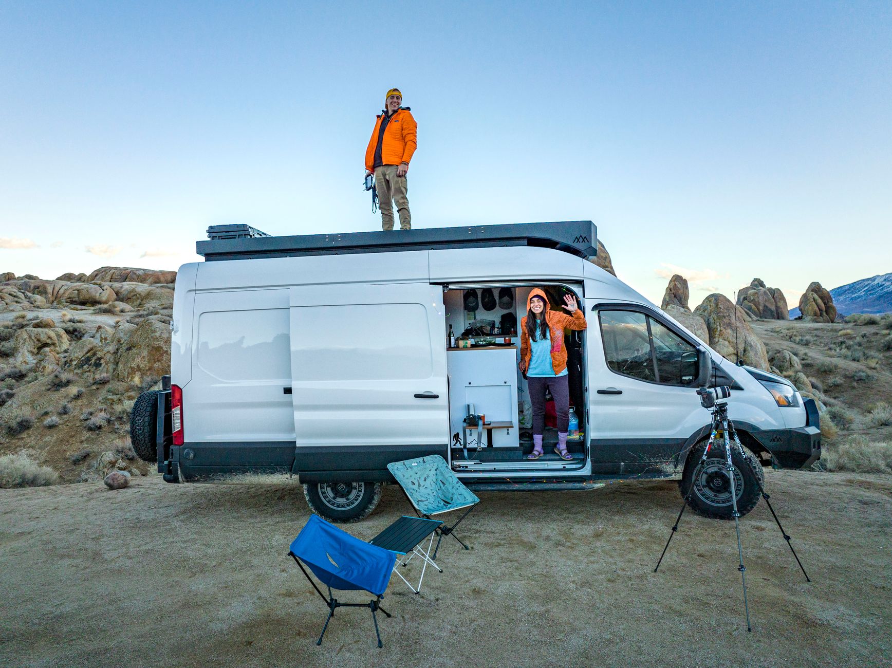 Campervan parked in rocky countryside
