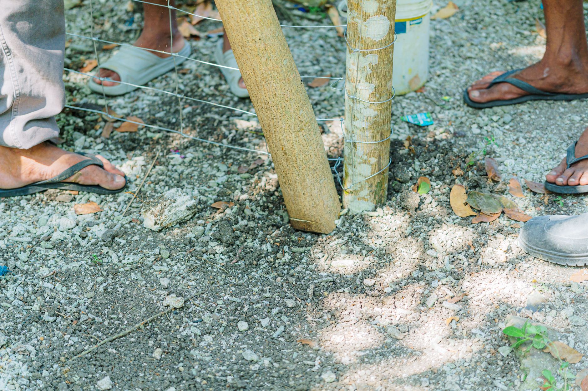 Workers creating a stable outdoor installation
