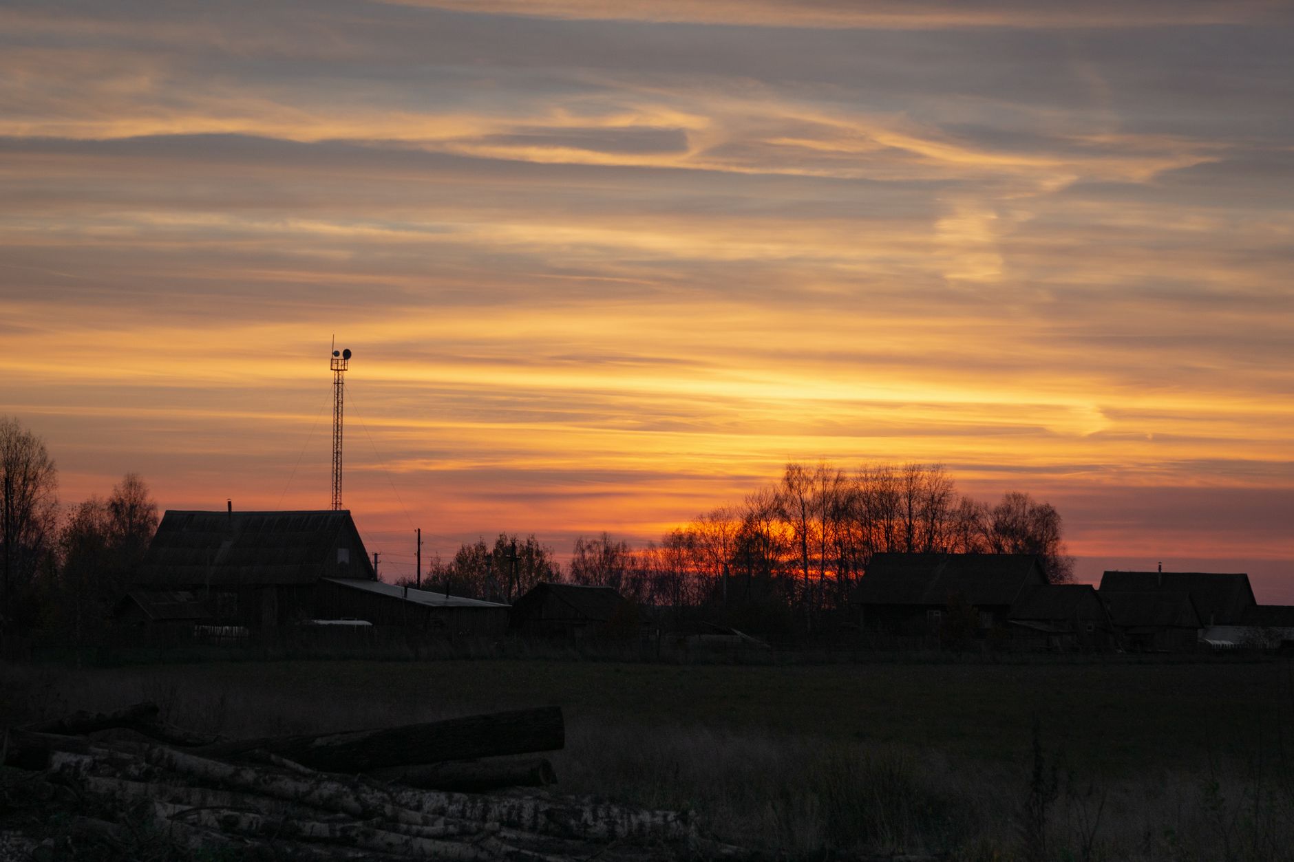 Rural village at sunset
